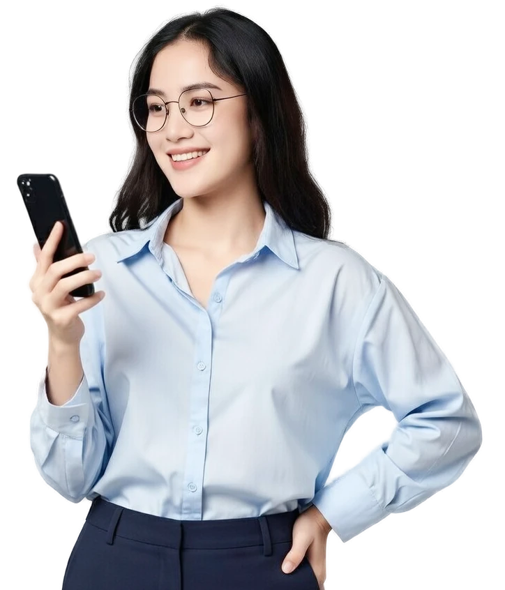 Smiling woman looking at her phone